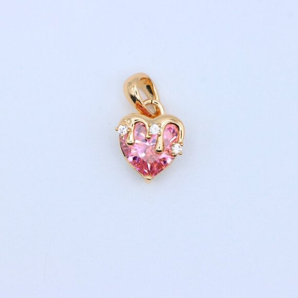 "Heart Drip Pink Pendant in Gold Finish Romantic Charm, XPPT1698 - Picture 9 of 13